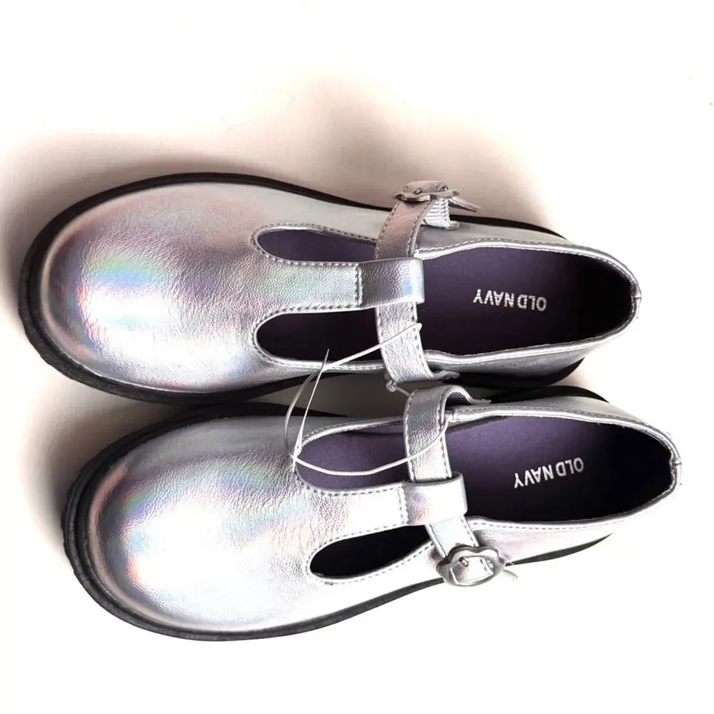 Old Navy Metallic Secure Strap Platform Mary-Jane Girl’s Shoes Sz 2Y